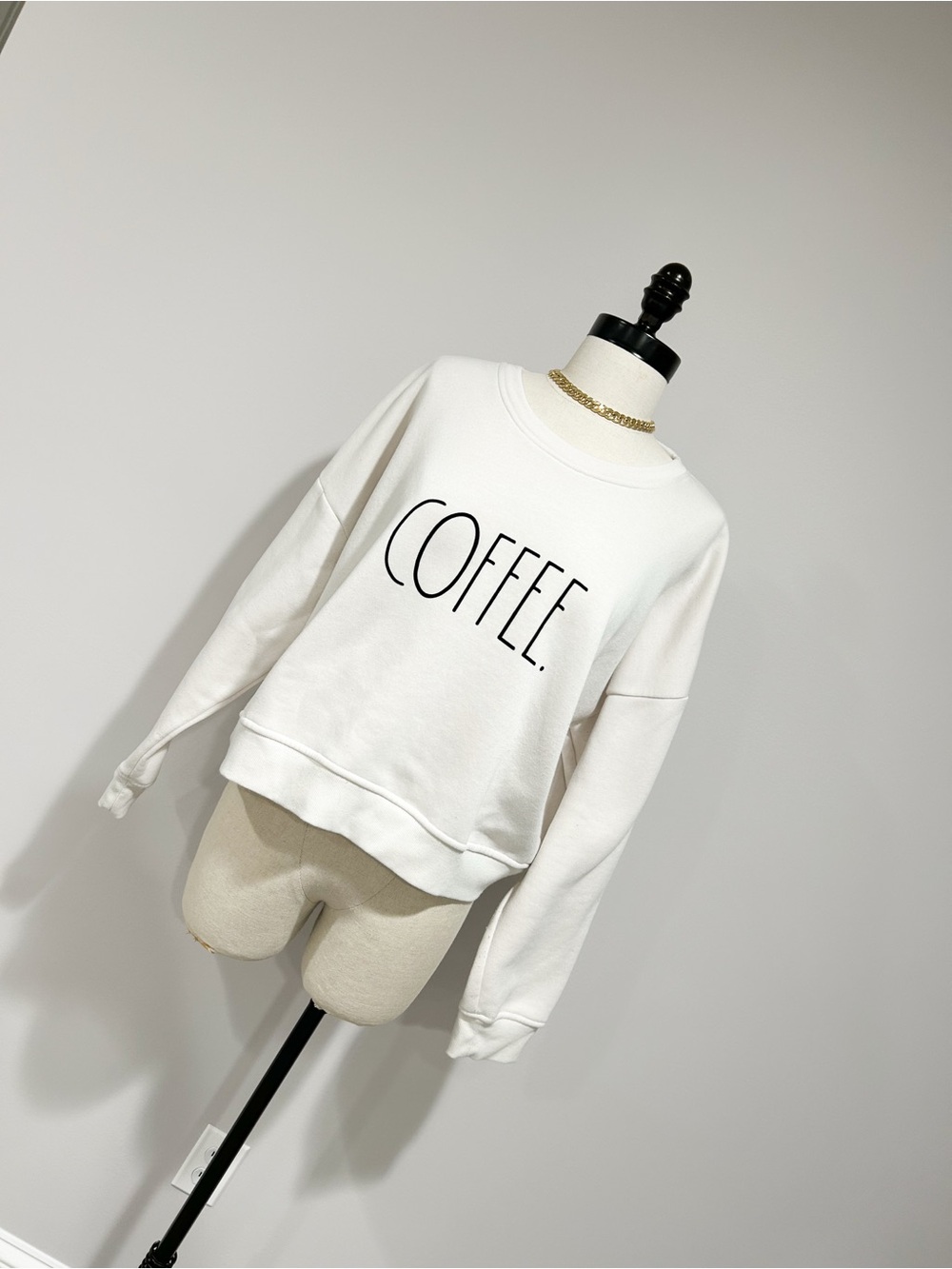 Rae Dunn White "COFFEE." Off-the-Shoulder Sweatshirt